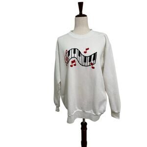 1980’s Embroidered Musical Notes Kelly’s Kids Crew Neck SweatShirt White Black